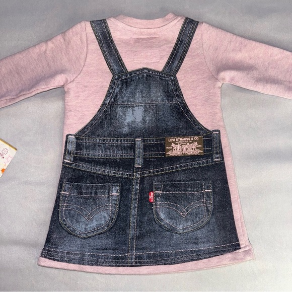 Levi's Baby Dress Jumper with Faux Bib Overalls Pink Blue Girls Kids Sz 9 Mo - Picture 2 of 8